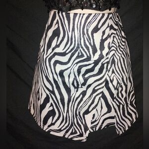 BEIHONG Zebra Print Skort Womens Medium Black White Animal Print Wrap Mini Skirt